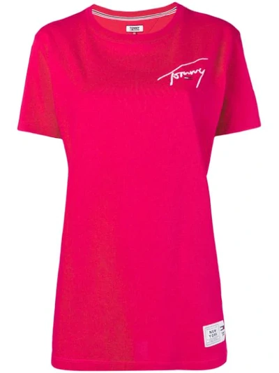 Tommy Jeans Logo Embroidered T-shirt - Pink