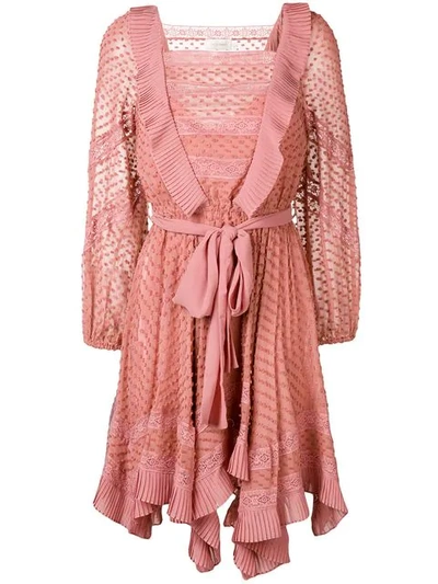 Zimmermann Embroidered Draped Dress In Pink