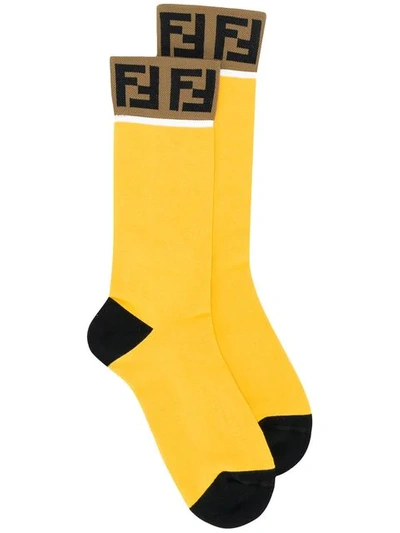 Fendi Ff Logo Socks In Yellow