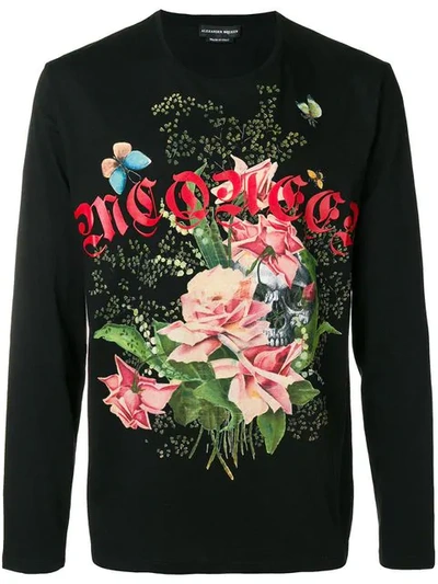 Alexander Mcqueen Logo Floral Print Sweatshirt - Black
