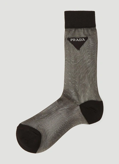 Prada Sheer Logo Socks In Black | ModeSens