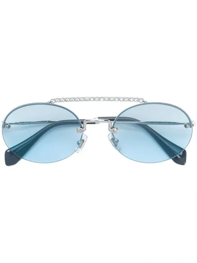 Miu Miu Runaway Show Swarovski Round Sunglasses In Metallic