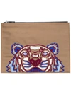 Kenzo Tiger Embroidered Clutch In Brown