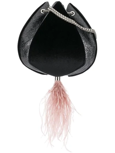 The Volon Fringed Detail Pouch Bag In Black