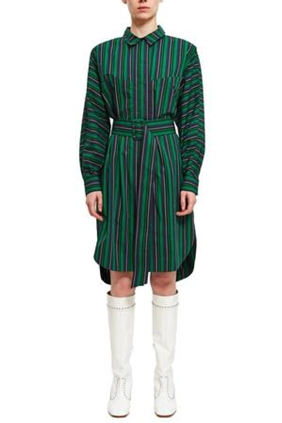 Opening Ceremony Stripe Belted Shirt Dress In Green