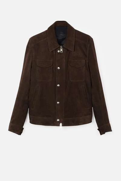 Ami Alexandre Mattiussi Suede Zipped Jacket In Brown