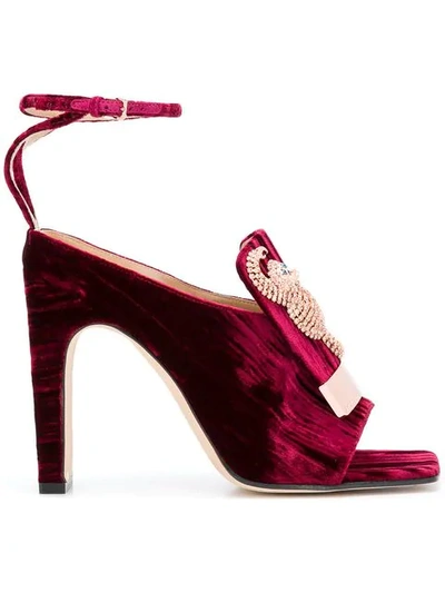 Sergio Rossi Embellished Velvet Sandals In Red