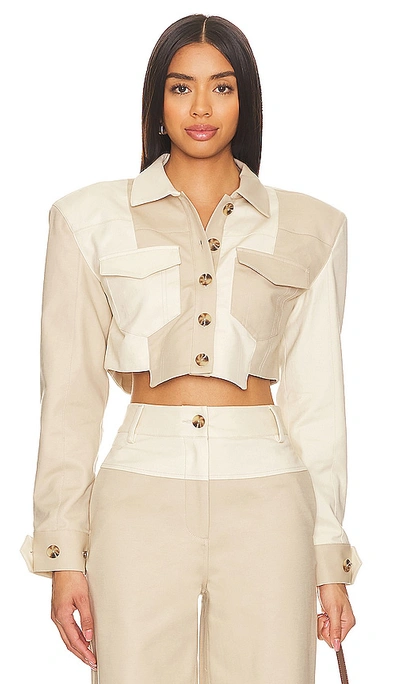 Camila Coelho Araceli Cropped Jacket In Sand & Beige