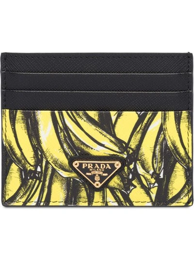 Prada Banana-print Saffiano-leather Cardholder In Yellow
