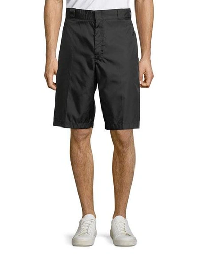 Prada Men's Nylon Tab-front Shorts In Black