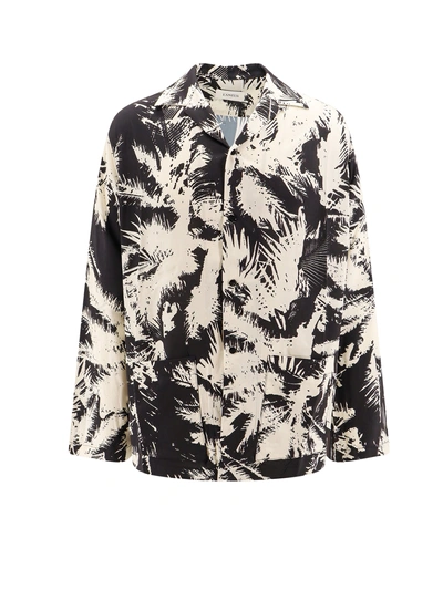 Laneus Palm Print Viscose Shirt In Grey