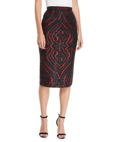 Roland Mouret Norley Baroque Fil Coupe Pencil Skirt In Black