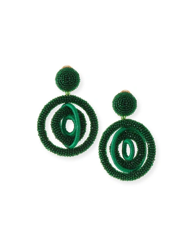 Oscar De La Renta Triple Beaded Clip-on Hoop Earrings In Emerald