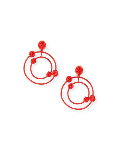 Oscar De La Renta Beaded Orbits Clip-on Hoop Drop Earrings In Red