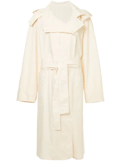Lemaire Hooded Trench Coat In Neutrals