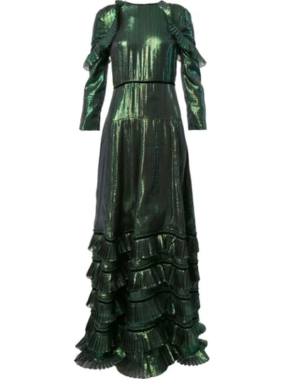 Huishan Zhang Metallic Ruffled Dress In Green