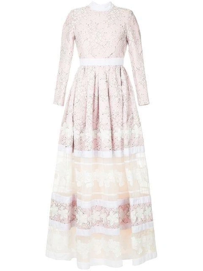 Huishan Zhang Paneled Floral Gown - Pink