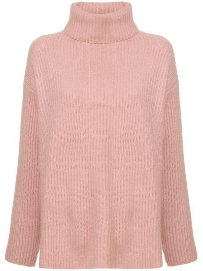 Le Kasha Ribbed Oversized Polo Neck Jumper In Pink