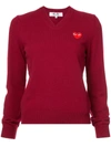 Comme Des Garçons Play V-neck Heart Embroidered Sweater In Red