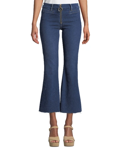 M.i.h. Jeans Marrakech Crop Kick-flare Jeans With Ring Zip & Raw Hem In Dark Blue