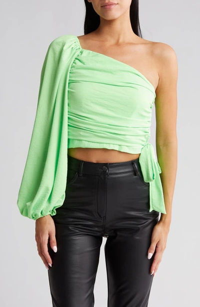 Vici Collection Fiorella One-shoulder Crop Top In Neon Green