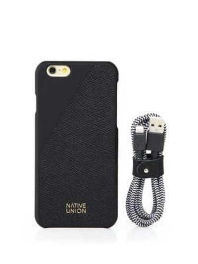 Native Union Embossed Leather Iphone 6-6s Case & Belt Cable Set In Black