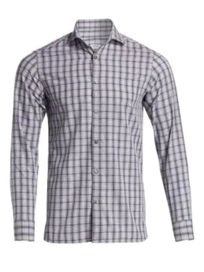 Z Zegna Tonal Check Woven Cotton Shirt In Grey