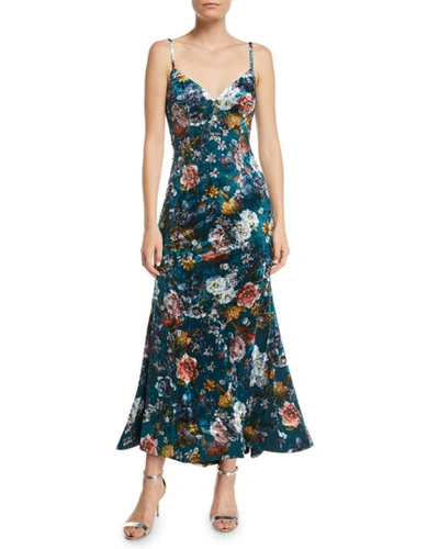 Jovani Open-back Velvet Floral Slip Dress