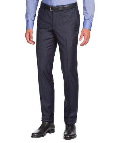 Isaia Aquaspider Wool Dress Pants In Navy