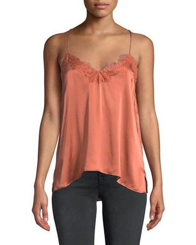 Cami Nyc The Racer Silk Charmeuse Camisole W/ Lace In Orange