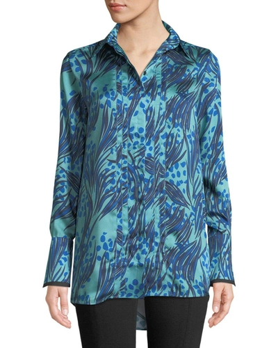 Victoria Victoria Beckham Palm & Dots Print Button-front Long-sleeve Shirt In Blue
