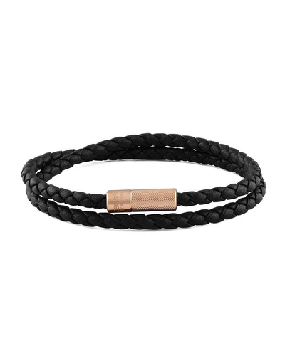 Tateossian Men's Double-wrap Leather Bracelet In Black Pattern