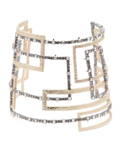 Alexis Bittar Brutalist Crystal Encrusted Wide Cuff Bracelet In Silver/gold