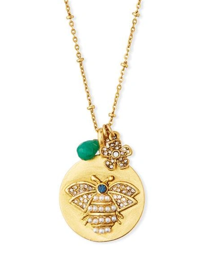 Sequin Round Bee Talisman Pendant Necklace In Gold