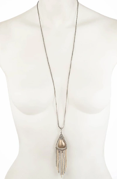 Alexis Bittar Crystal Encrusted Tassel Chain Pendant Necklace With Lucite In Warm Grey