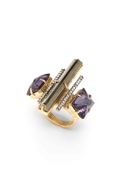 Alexis Bittar Brutalist Butterfly Triple Stone Cocktail Ring In Pyrite/ Blue Corundum/ Crystal