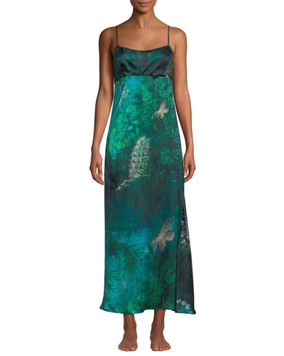 Morpho + Luna Chloe Forest Sleeveless Silk Nightgown In Green Pattern