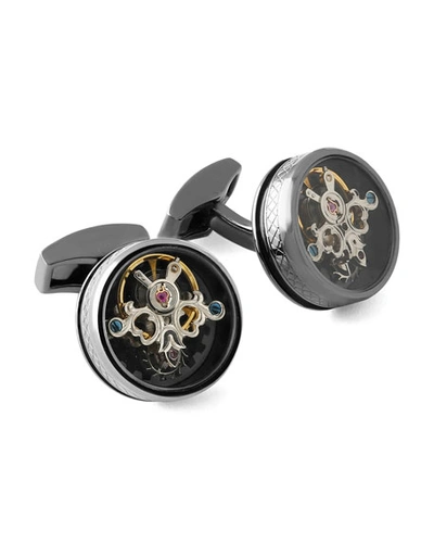 Tateossian Round Tourbillon Gear Cuff Links In Gunmetal