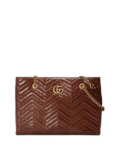 Gucci Gg Marmont Chevron Tote Bag In Chocolate