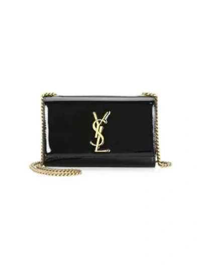 Saint Laurent Kate Monogram Ysl Small Patent Leather Crossbody Bag In Black