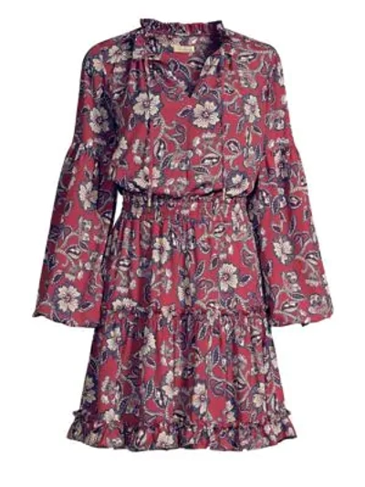 Shoshanna Moravia Floral Long-sleeve Shirt Dress In Mulberry Multi