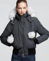 Moose Knuckles Debbie Fox Fur Trim Down Bomber Jacket In Granite