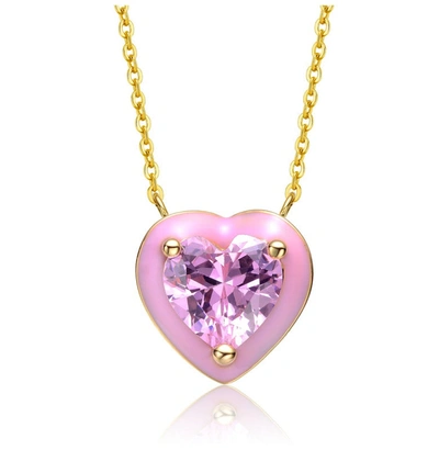 Rachel Glauber Young Adults/teens 14k Yellow Gold Plated With Pink Cubic Zirconia Pink Enamel Heart Pendant Necklac