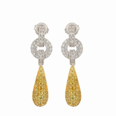 Suzy Levian Sterling Silver Yellow Sapphire And Diamond Accent Tear Drop Dangle Earrings In Gold