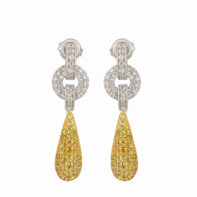 Suzy Levian Sterling Silver Yellow Sapphire And Diamond Accent Tear Drop Dangle Earrings
