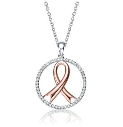 Rachel Glauber Teens/young Adults Two Tone Ribbon In Open Circle Pendant Necklace In Silver