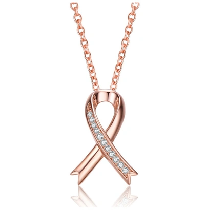 Rachel Glauber Teens/young Adults 18k Rose Gold Plated With Clear Cubic Zirconia Ribbon Pendant Necklace In Multi