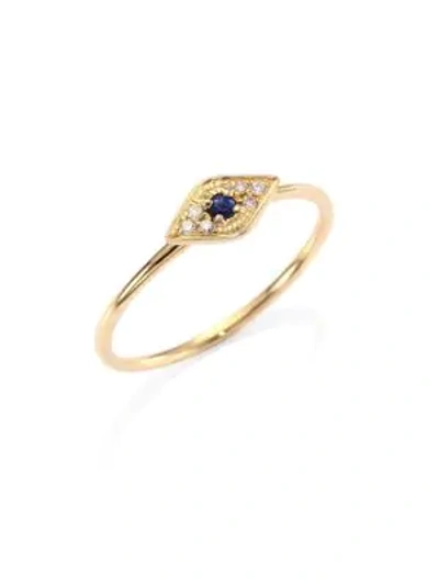Sydney Evan Diamond, Sapphire & 14k Yellow Gold Evil Eye Ring In Gold-sapphire