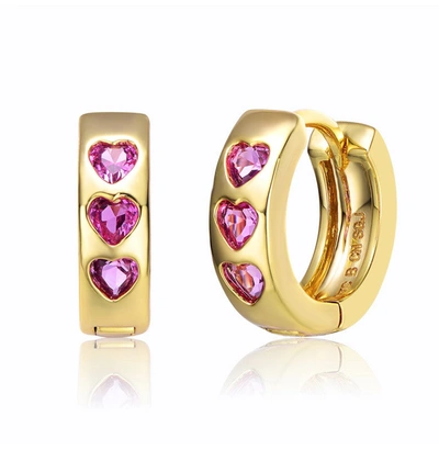 Rachel Glauber Young Adults/teens 14k Yellow Gold Plated With Heart Pink Cubic Zirconia Hoop Earrings