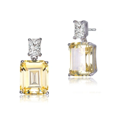 Rachel Glauber White Gold Plated With Colored Cubic Zirconia Rectangle Stud Earrings In Yellow